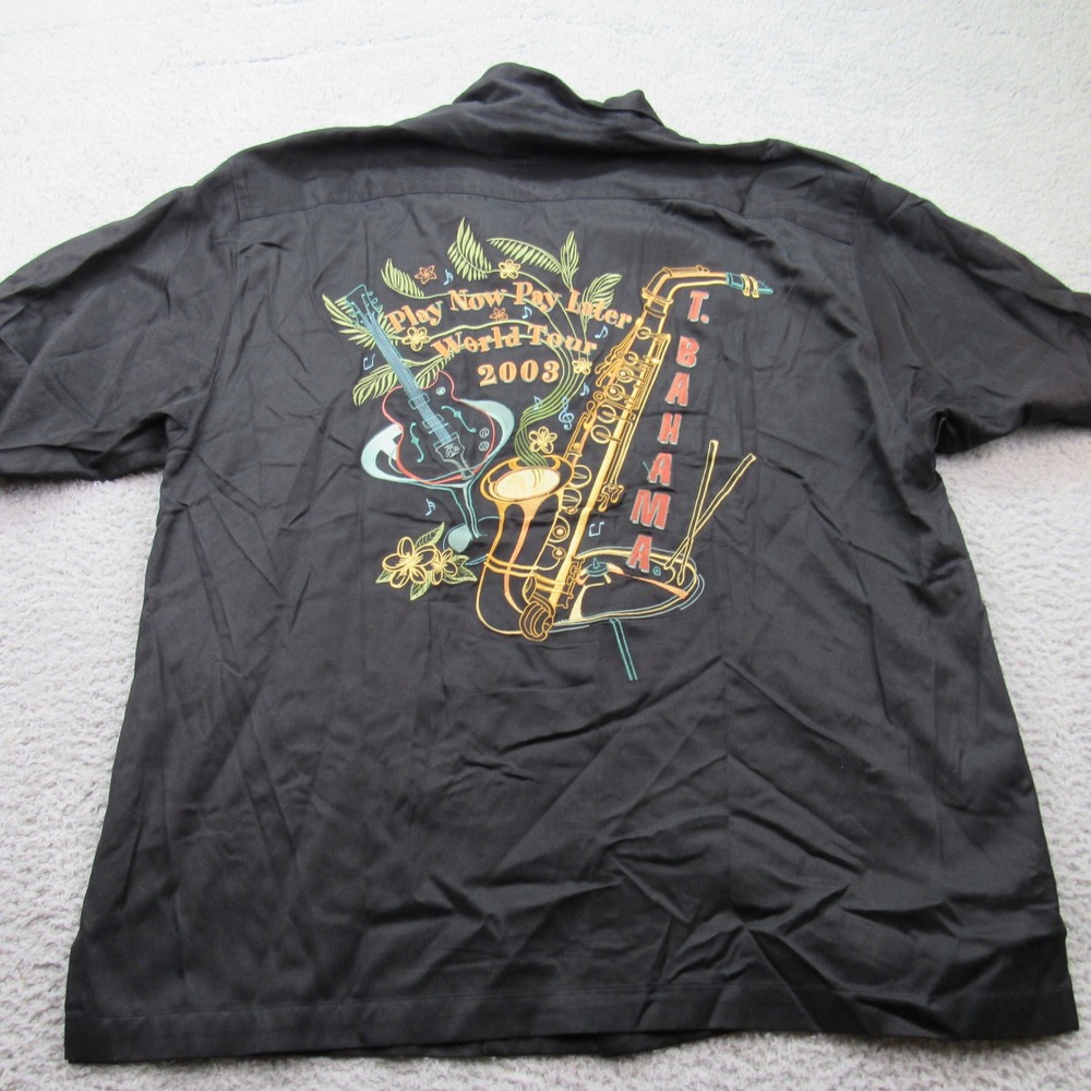 Tommy Bahama Mens Black Silk Cotton Blend Short Sleeve Button Up Shirt XL